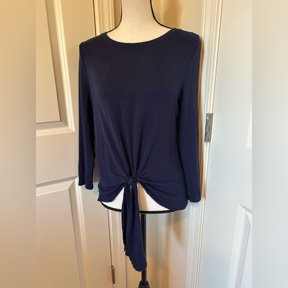 Navy Blue Women's Top with Front Tie - Picture 1 of 6